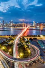 shanghai interchange overpass and elevated road in nightfall - 539623008