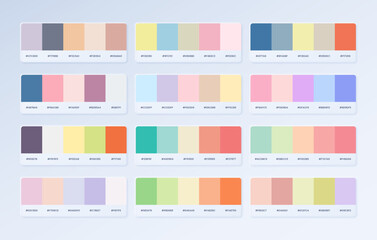 Trendy pastel colour guide palette catalogue. Future color trend in RGB Hex. Palette Guide with Hex color code swatches. - obrazy, fototapety, plakaty