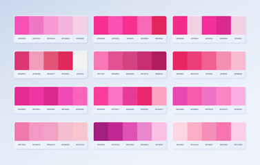 Pink pantone colour catalog guide. Fresh style palette in RGB Hex. colorful trendy flat color template.