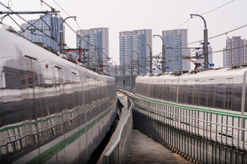 Cityscape from monorail sky train in Tokyo