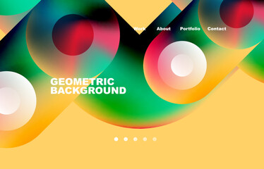 Website landing page abstract geometric background. Circles and round shapes. Web page for website or mobile app wallpaper