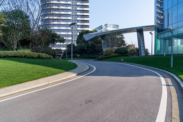 Empty urban road and buildings in the city