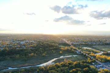 aerial view of new york at sunset