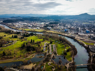 aerial view of Alton baker park and the Willamette River 