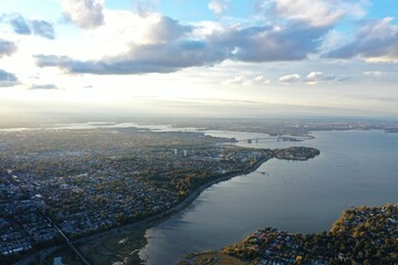 Fototapeta premium aerial view of new york at sunset