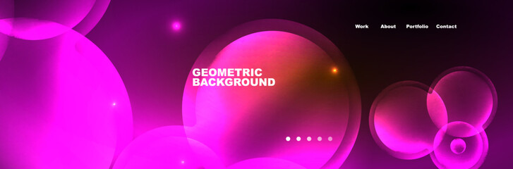 Shiny neon circles and bubbles, dark abstract background with blurred magic neon light, wallpaper design