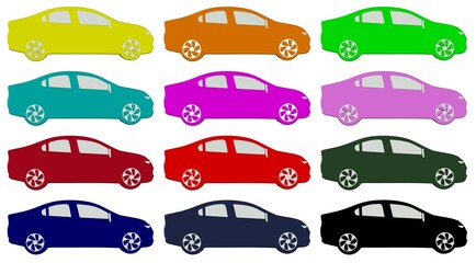 Collection of multicolored cars isolatet on white background.Rendering 3D illustrations.