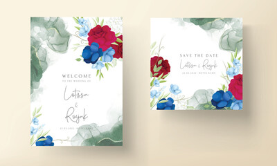 Naklejka na ściany i meble beautiful maroon and navy flower wedding invitation card