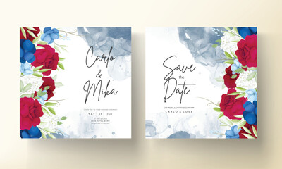 beautiful maroon and navy flower wedding invitation card