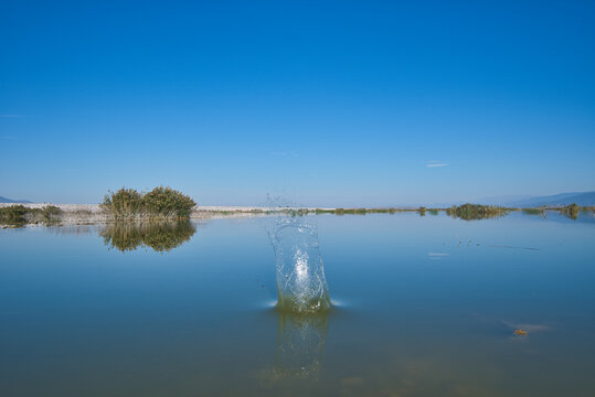 calm lake with blue sky. Lake Karla, Greece