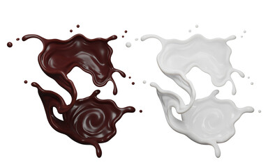 Milk and chocolate  splash  with clipping path , 3D Rendering, 3D illustration
