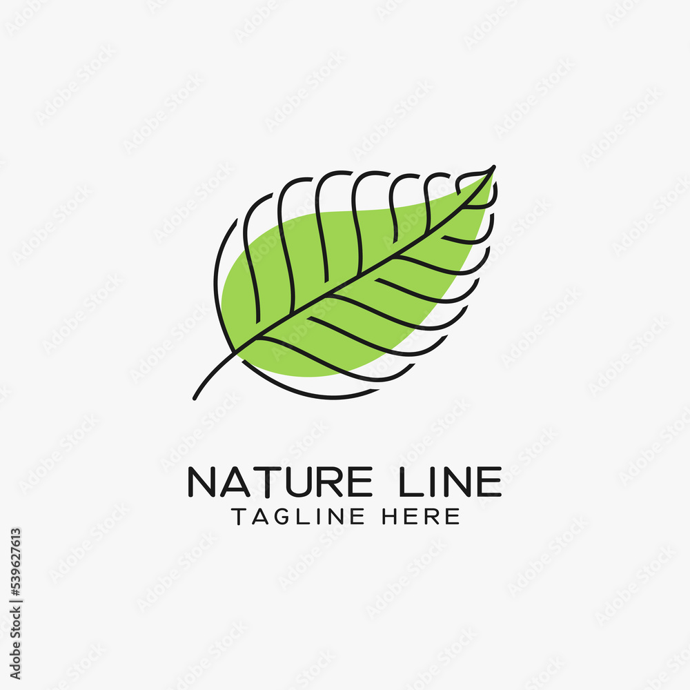 Wall mural nature leaf line art logo design