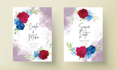 beautiful maroon and navy flower wedding invitation card