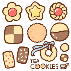 tea cookie cartoon drawing set