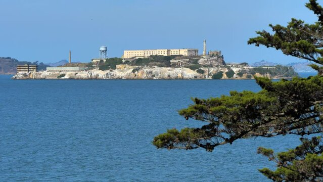 Alkatraz Island and Former United States Penitentiary Prison offshore of San-Francisco, California, USA