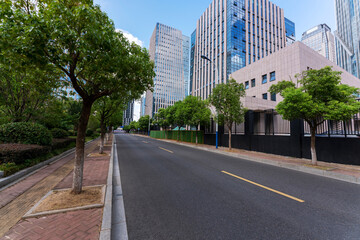 Empty urban road and buildings in the city