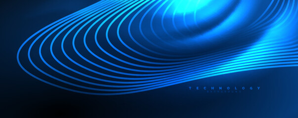 Techno neon wave lines, dynamic electric motion, speed concept. Templates for wallpaper, banner, background, landing page, wall art, invitation, prints