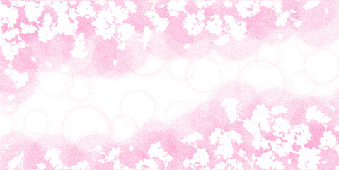 さくらのフレーム①上下_シルエット_白_ピンク背景