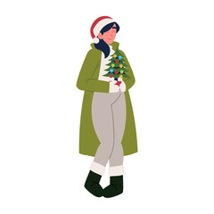 woman with little christmas tree
