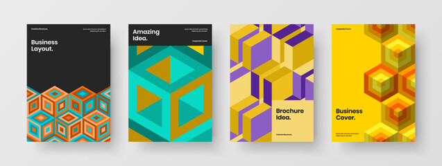 Obraz premium Minimalistic mosaic tiles booklet concept composition. Unique front page A4 design vector layout set.