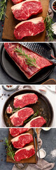 Collage made of different raw meat.