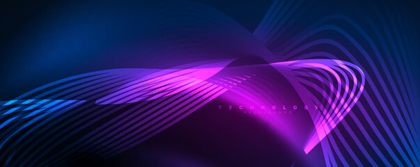 Fototapeta na wymiar Techno neon wave lines, dynamic electric motion, speed concept. Templates for wallpaper, banner, background, landing page, wall art, invitation, prints