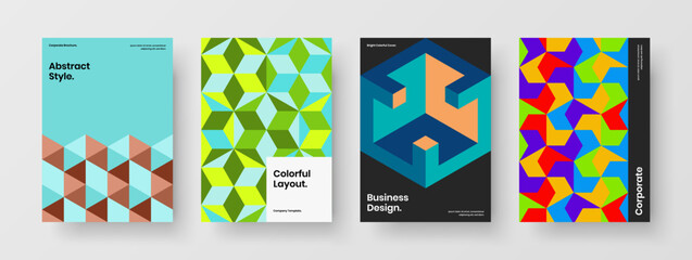 Fototapeta premium Fresh geometric shapes postcard illustration set. Simple annual report vector design layout composition.