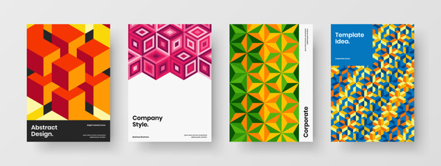 Amazing mosaic shapes book cover concept bundle. Trendy placard design vector illustration composition.