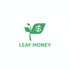 Green leaf logo with currency negative space.