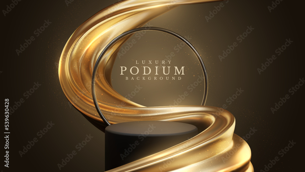 Canvas Prints luxury background with product display podium with black rings frame and gold liquid elements with g