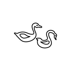 Graphic animal vector cartoon illustration isolated on white background, Simple flat symbol fowl, silhouette icon line art bird, swan decorative sign for design zoo alphabet, children coloring