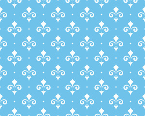 Flower geometric pattern. Seamless vector background. White and blue ornament