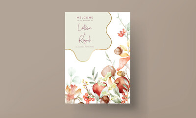 vintage watercolor hand drawn botanical apple and floral invitation card