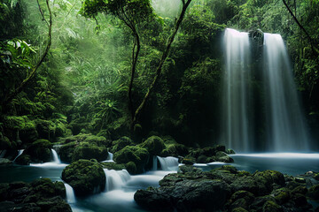 beautiful landscape deep forest  waterfall in a jungle