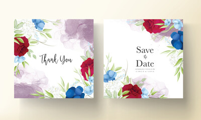 Naklejka na ściany i meble elegant maroon navy floral invitation card template
