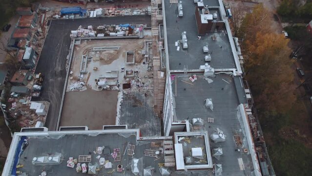 Aerial photography of a house under construction, an apartment building in the process of construction
