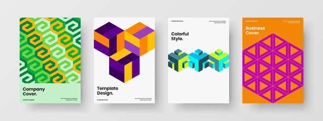 Fresh company brochure A4 vector design concept collection. Abstract mosaic pattern poster illustration set.