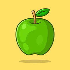 Green apple isolated on yellow background