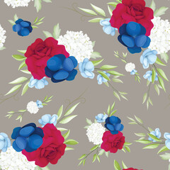 seamless pattern beautiful maroon and navy floral