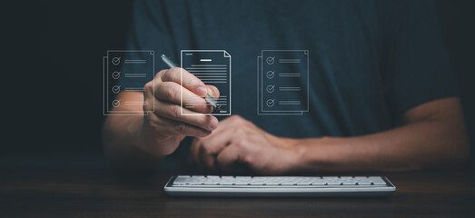 Online business with electronic signature contact on mobile phone, e-signing, digital document management, paperless office, signing business contact concept.
