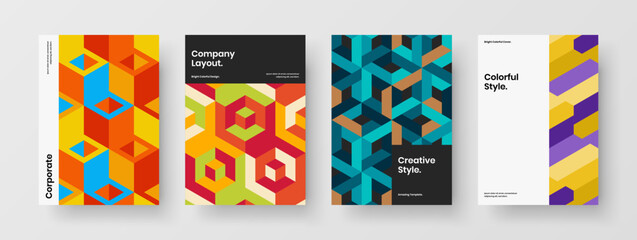 Fototapeta premium Creative geometric pattern book cover template composition. Simple poster A4 vector design layout set.