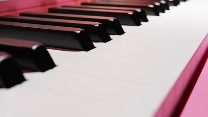 Pure pink-gold Grand Piano under spot lighting background on pink-white surface. 3D illustration. 3D CG. 3D high quality rendering.  