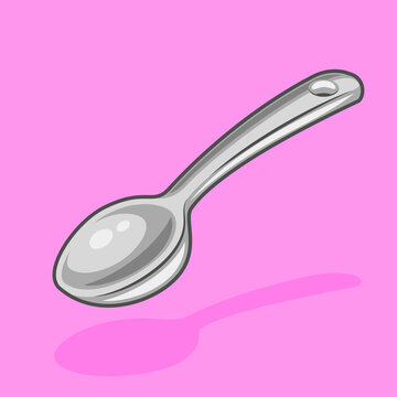 Gray metal teaspoon isolated on pink background