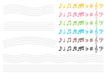音符と五線譜のイラストセット
