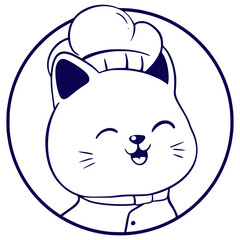 Cat chef art line logo mascot cute