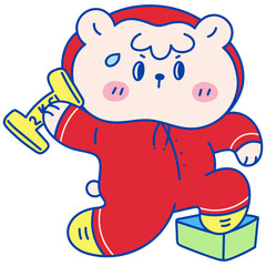 Cute bear exercising hand drawn illustration in cartoon design