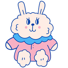 Cute rabbit doll hand drawn illustration in cartoon design