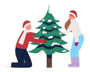 couple with christmas tree
