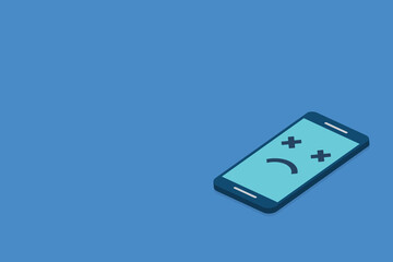 Fototapeta premium Broken phone. Broken smartphone with sad smile.