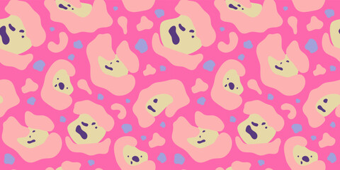 Y2k leopard seamless background. Psychedelic pink leopard print. Seamless abstract animal, skin pattern. Trendy illustration. Vector graphic illustration.